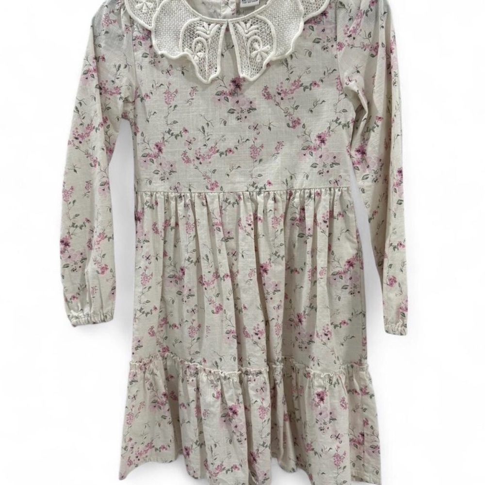 Charming Floral Kids Dress with Lace Collar